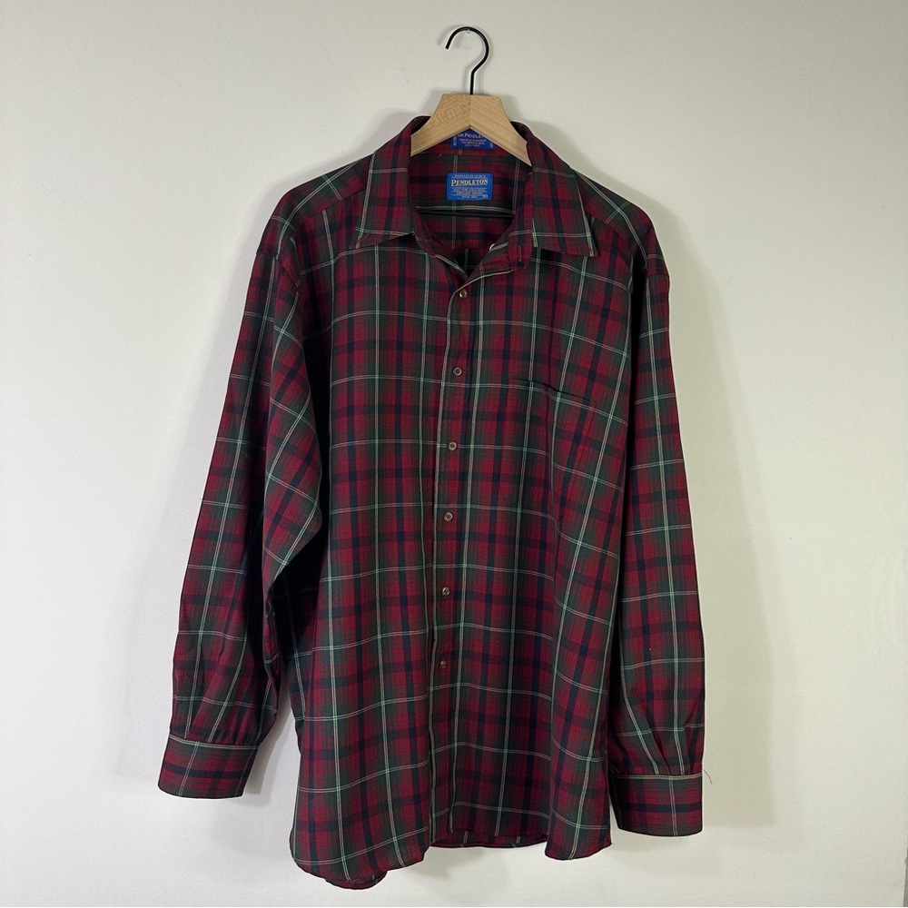 Pendleton Men's 100% Wool Flannel Button Down Red/Green Size XL